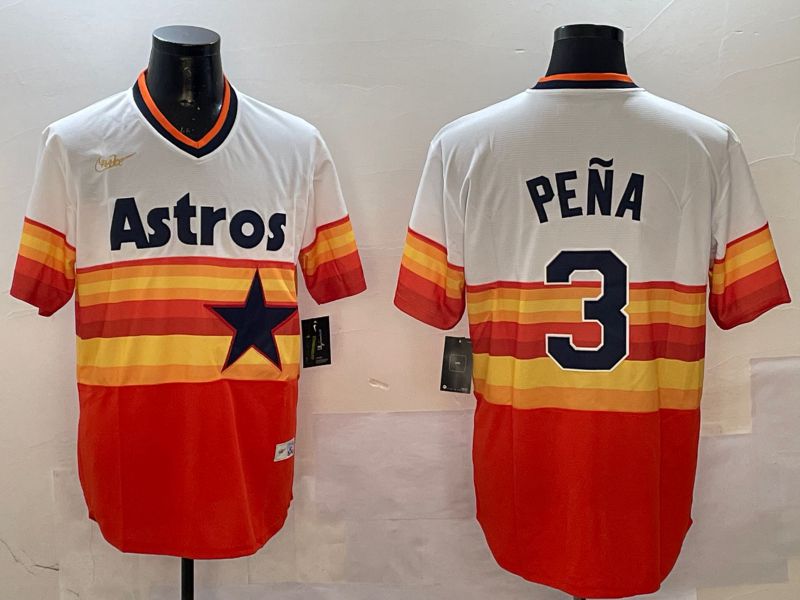Men Houston Astros #3 Pena White orange Throwback Nike 2025 MLB Jersey style 2->houston astros->MLB Jersey